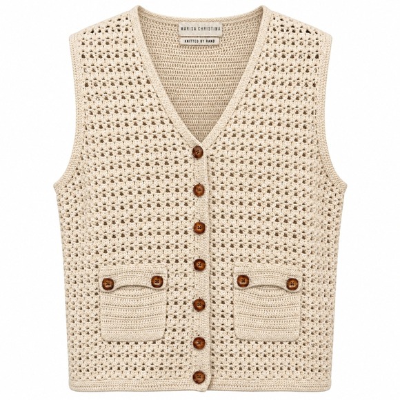 Marisa Christina Jackets & Blazers - Vintage Marisa Christina Hand Knit Crochet Vest Women Large Cottagecore Boho